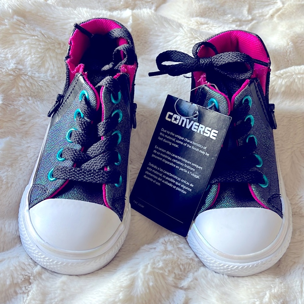 Converse Chuck Taylor All Star zip hi-tops in almost black/magenta glow